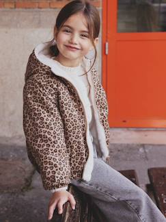 Coupe-vent fille à capuche réversible léopard/sherpa  - vertbaudet enfant