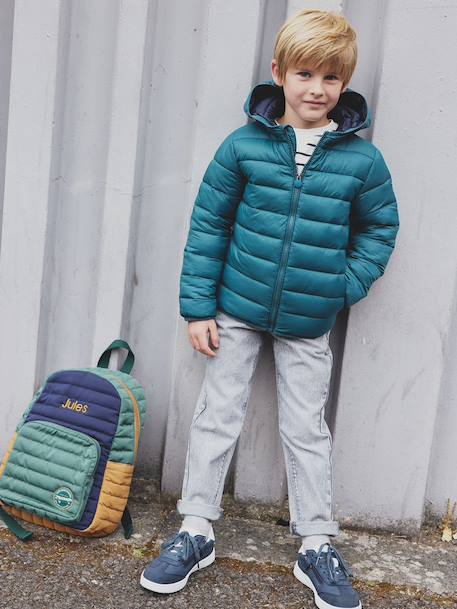Doudoune garçon légère à capuche bleu moyen+marine+noir+noisette+noix de pécan+olive+rouge+vert émeraude 32 - vertbaudet enfant 