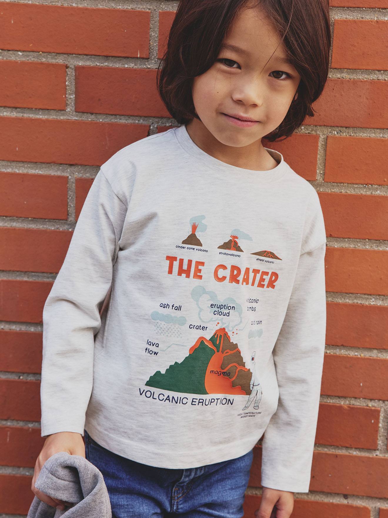 T-shirt manches longues imprimé garçon avec reliefs blanc chiné