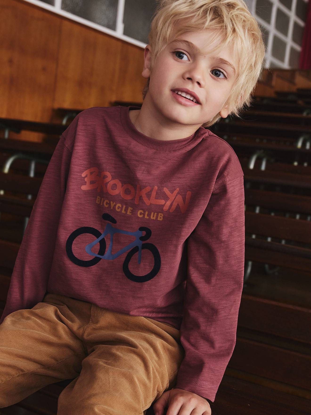 T-shirt manches longues floqué garçon bois de rose