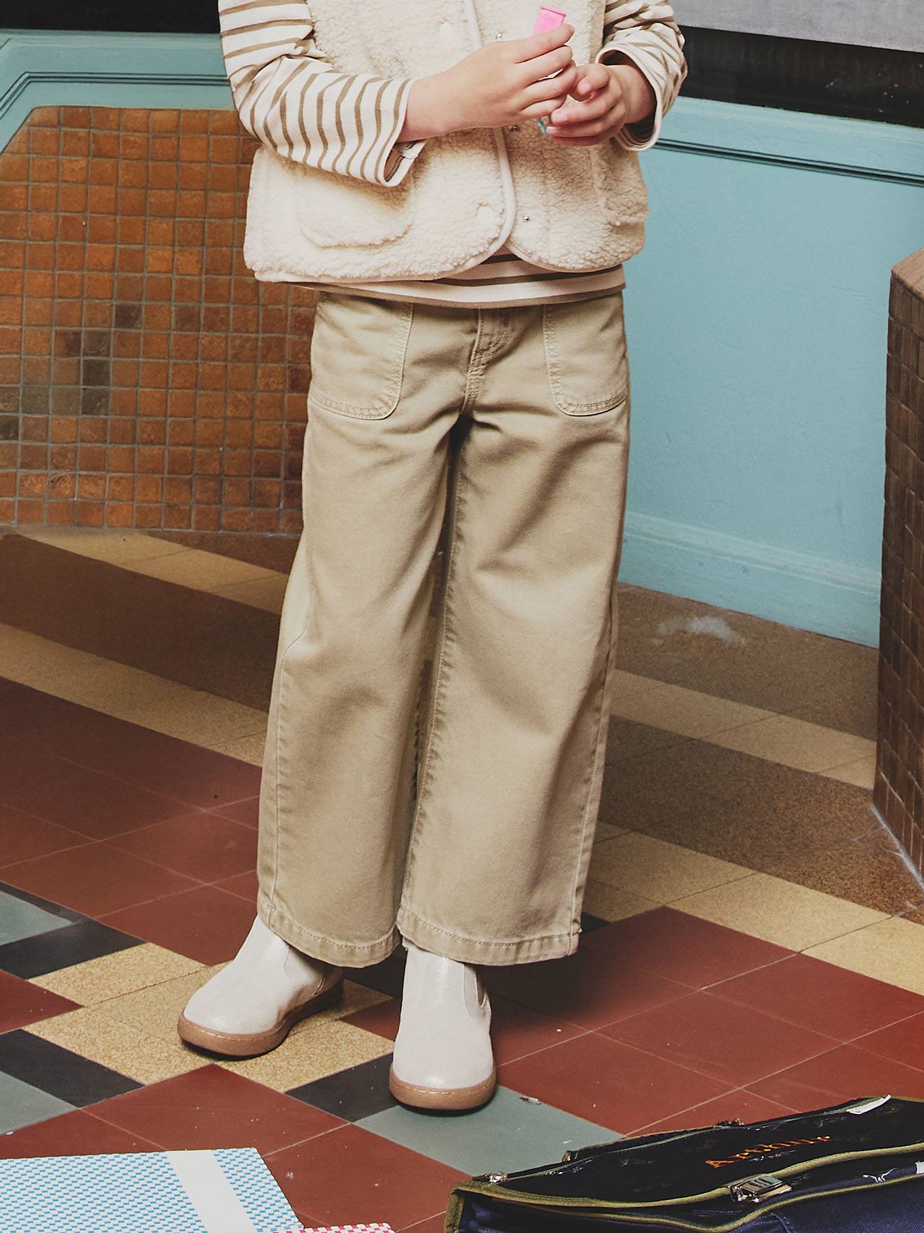 Pantalon fille large MorphologiK fin kaki