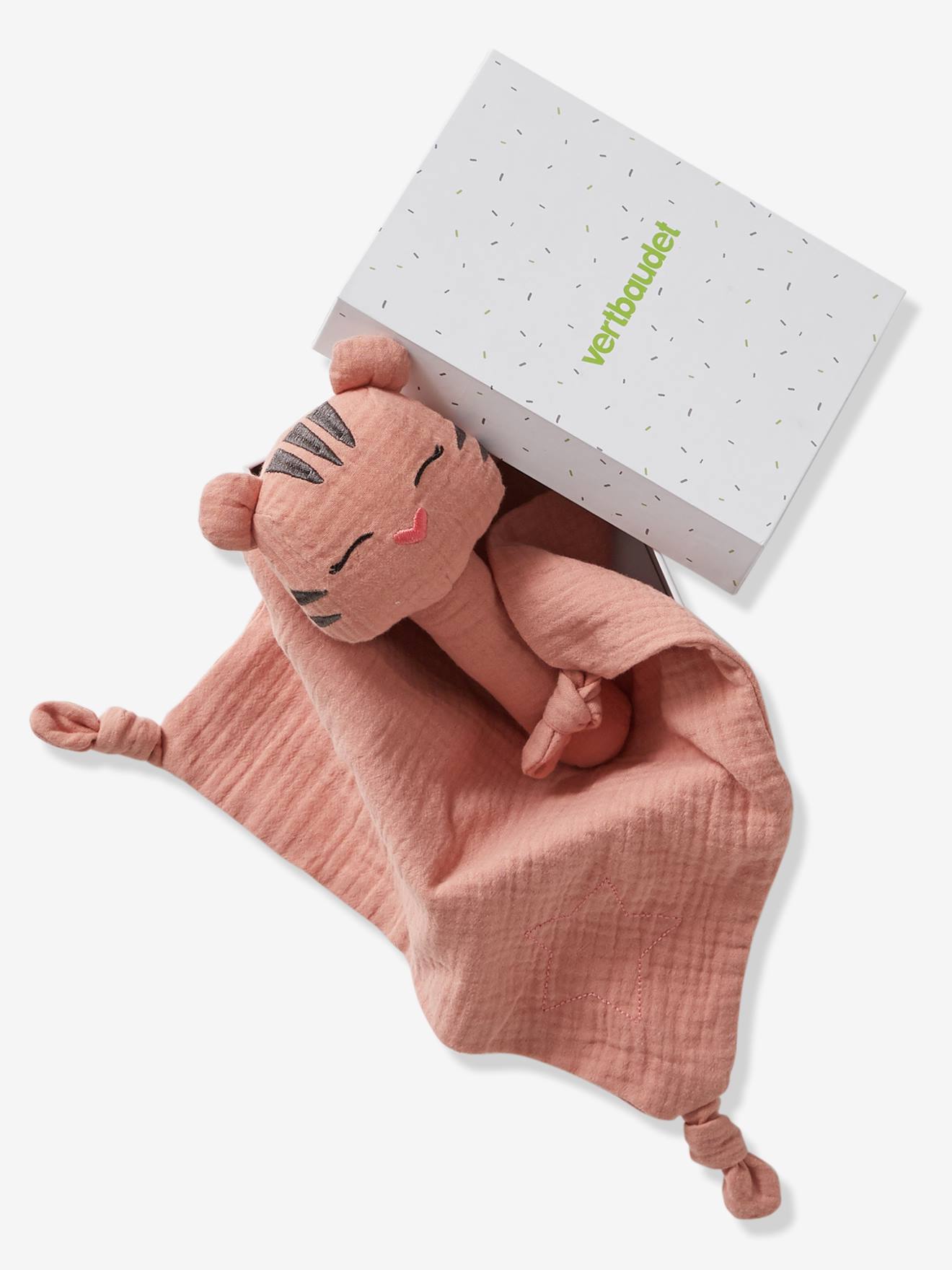 Coffret cadeau Doudou + hochet lange rose