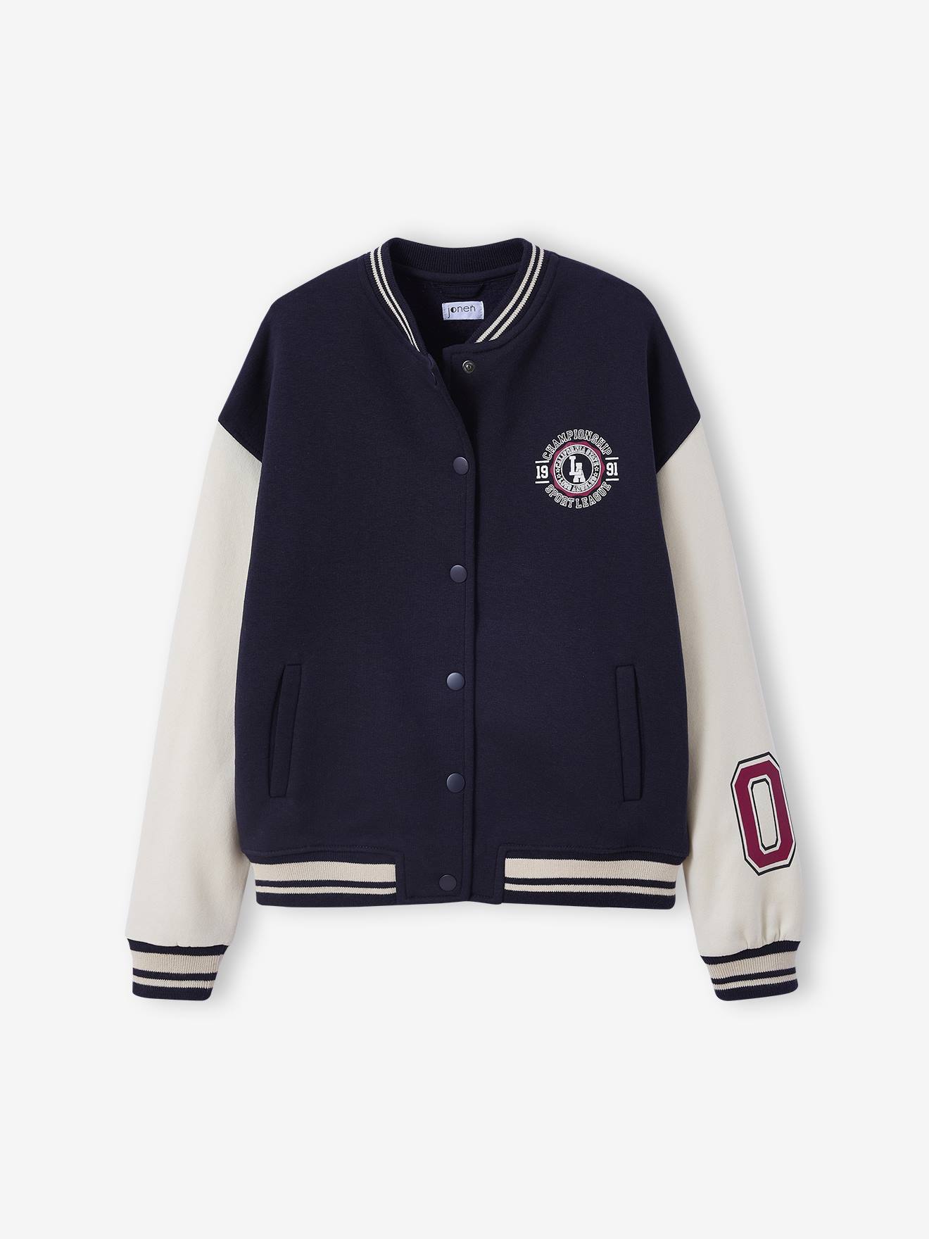 Blouson teddy en molleton avec détail numéro manche fille marine