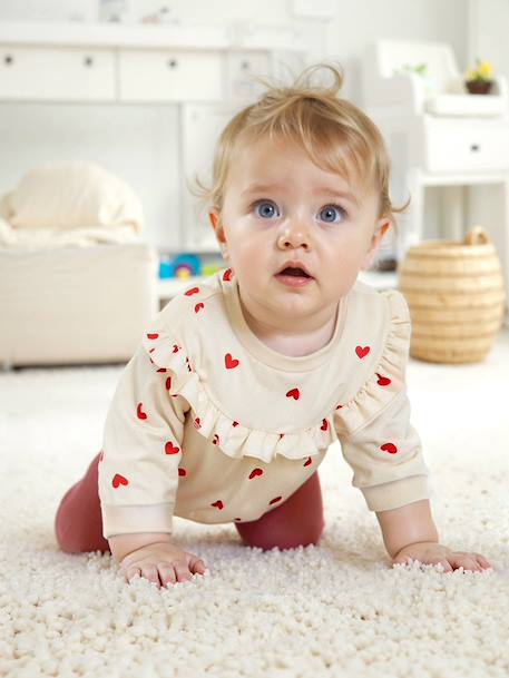 Ensemble bébé fille sweat à volant + legging écru+rose 1 - vertbaudet enfant 