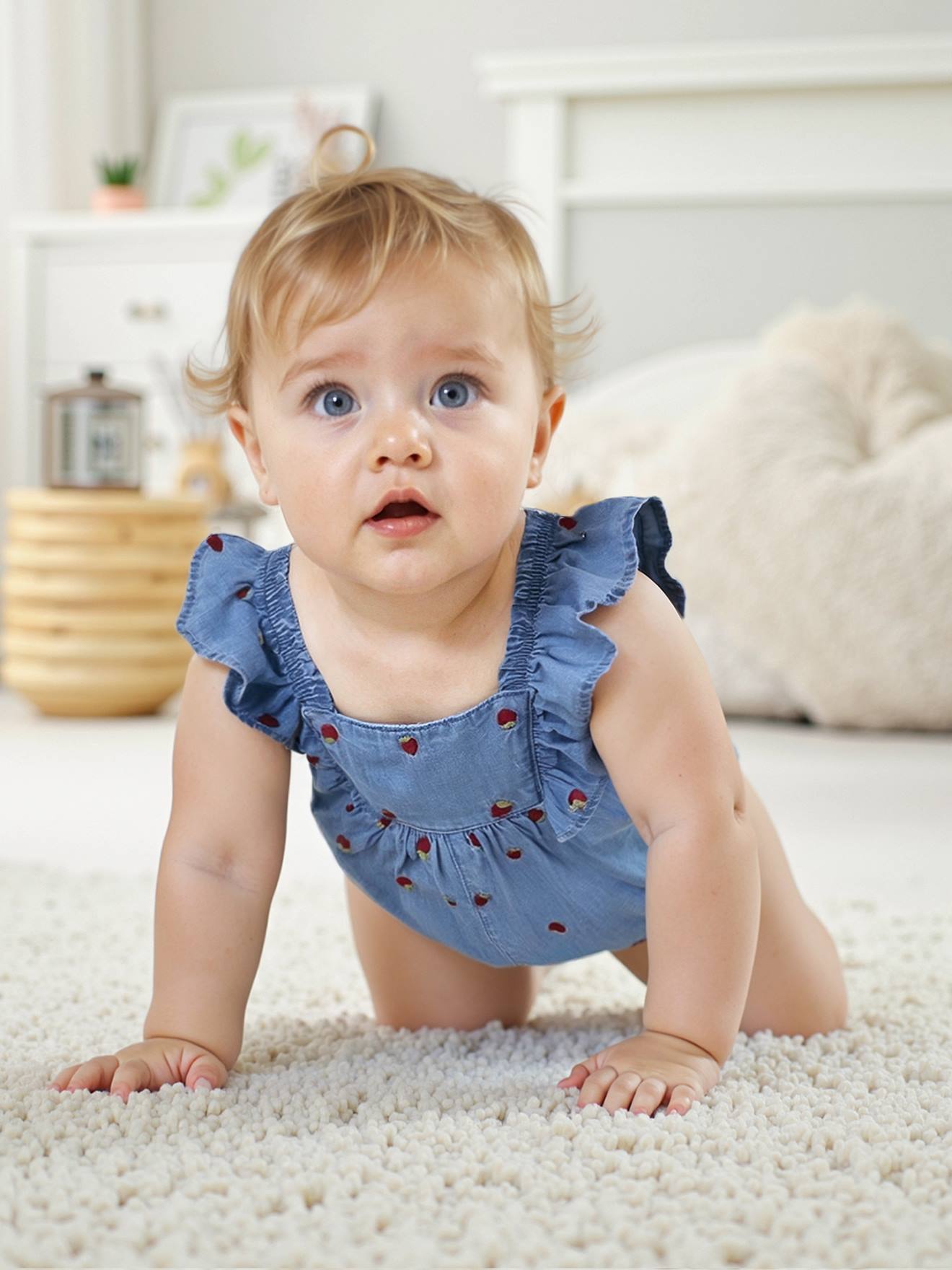 Combishort bébé en denim léger double stone