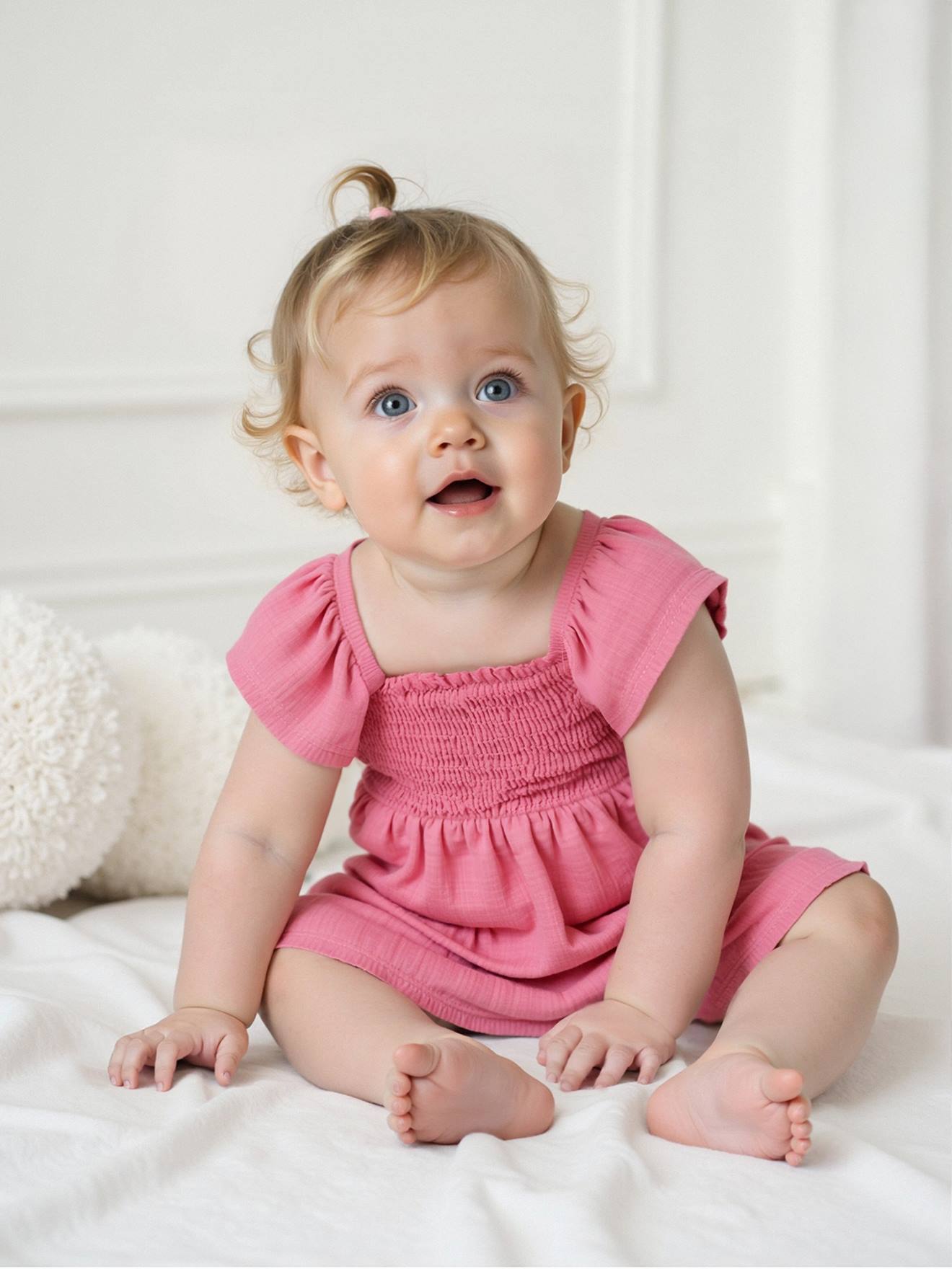 Robe bébé smockée en gaze de coton rose bonbon