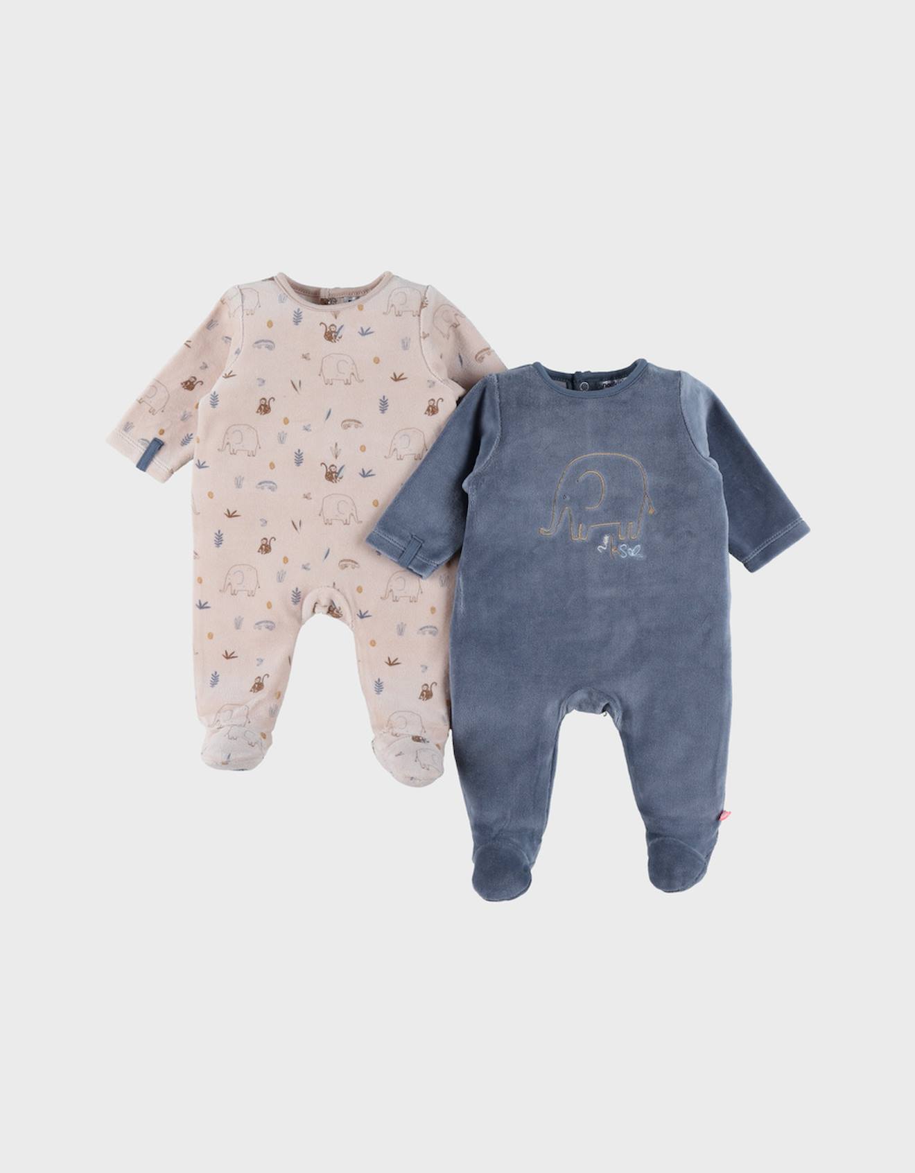Lot De 2 Pyjamas Bébé En Velours Doux Beige