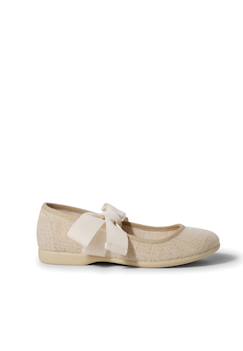 Chaussures-Chaussures fille 23-38-Ballerines, babies-Babies  en lin avec ruban écru