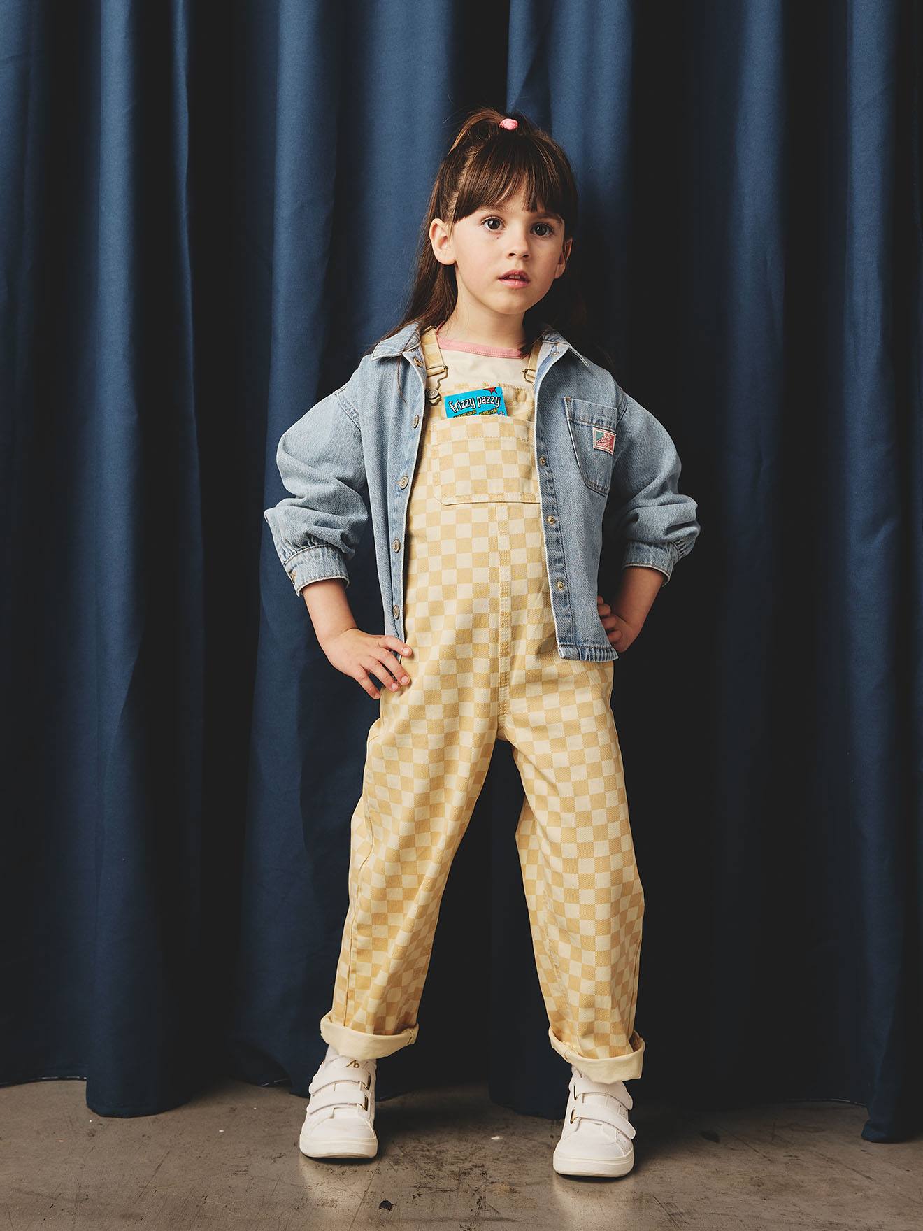 Salopette fille à carreaux carreaux jaune