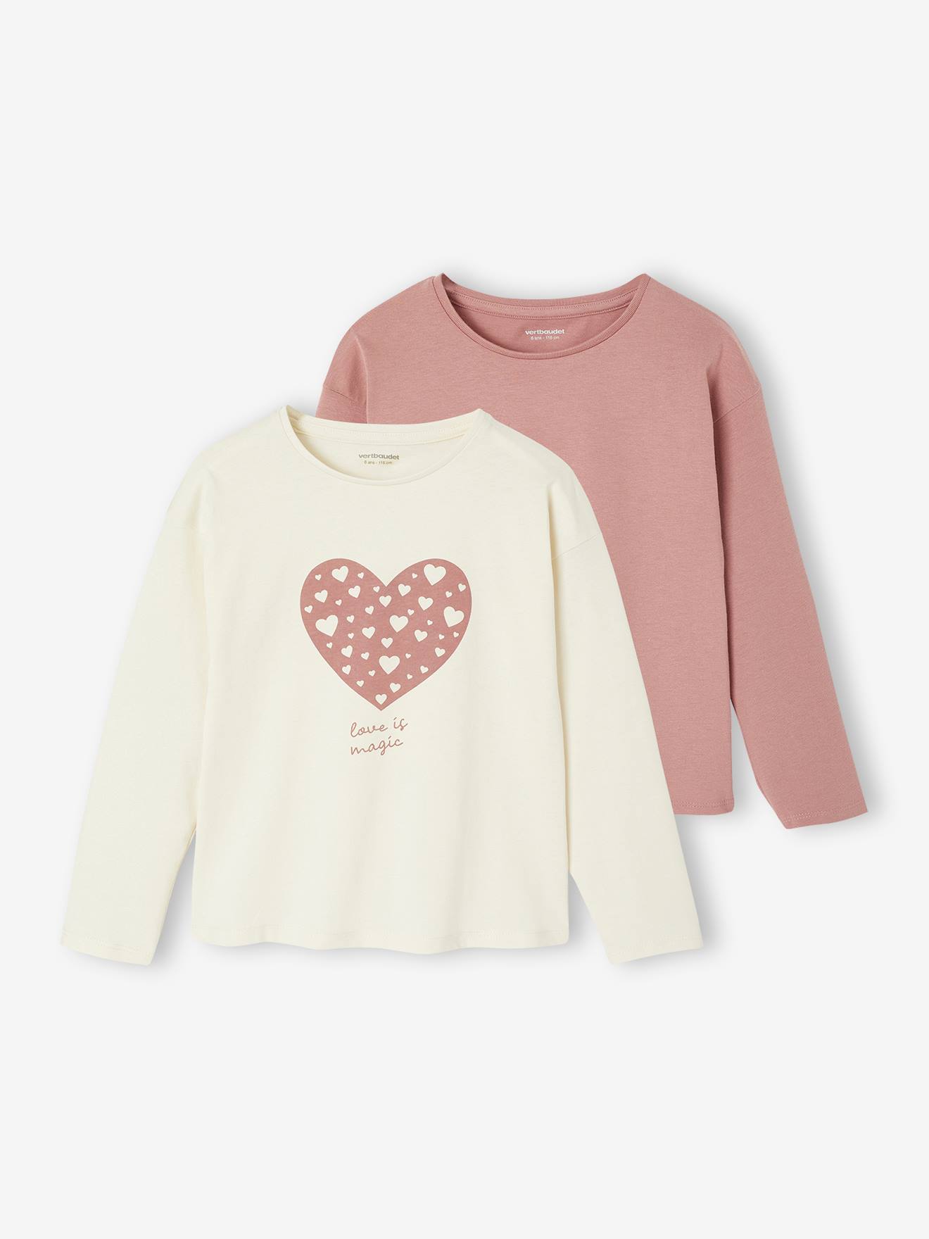 Lot de 2 tee-shirts BASICS fille manches longues bois de rose