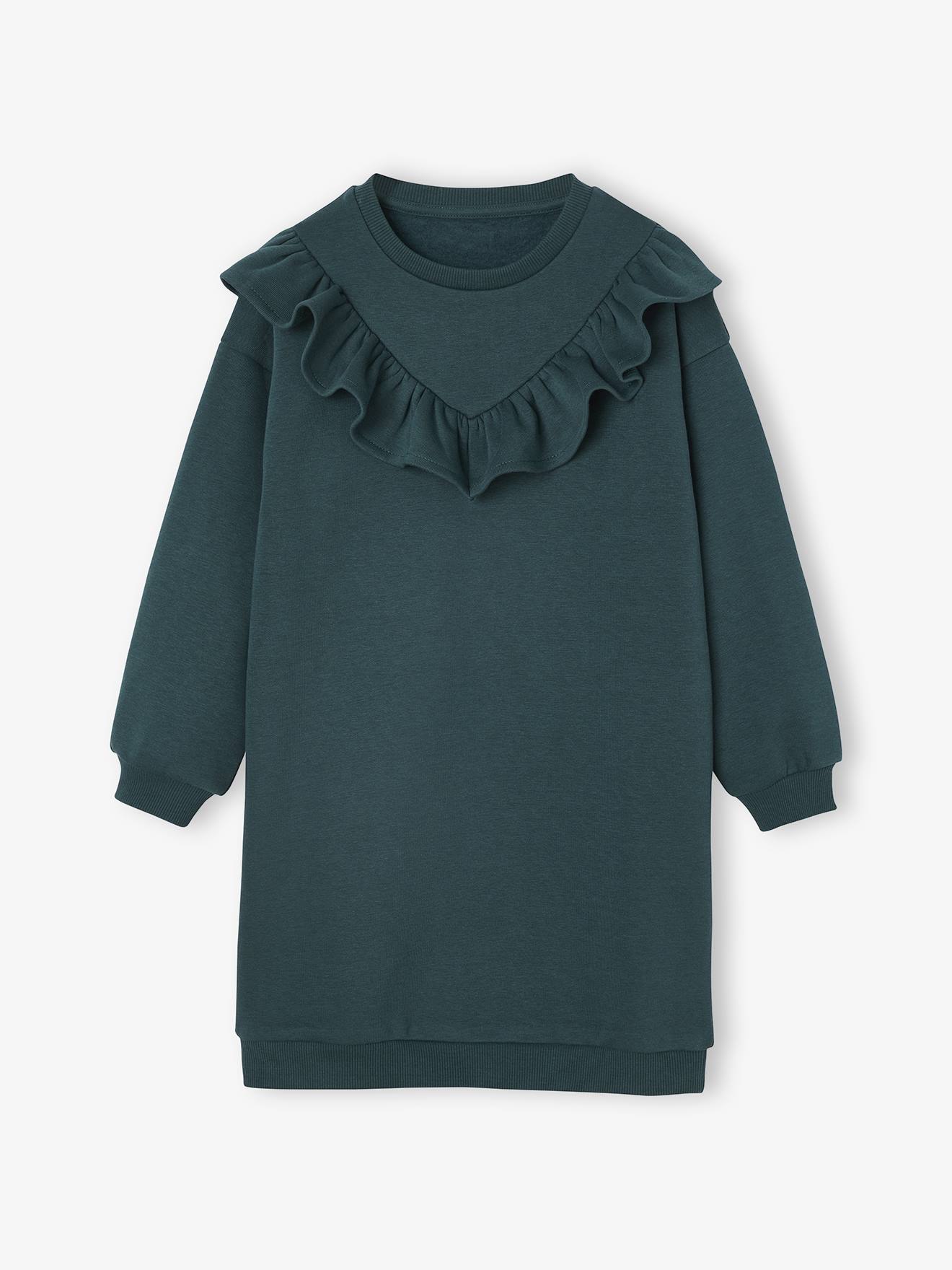 Robe en molleton à volant fille vert émeraude