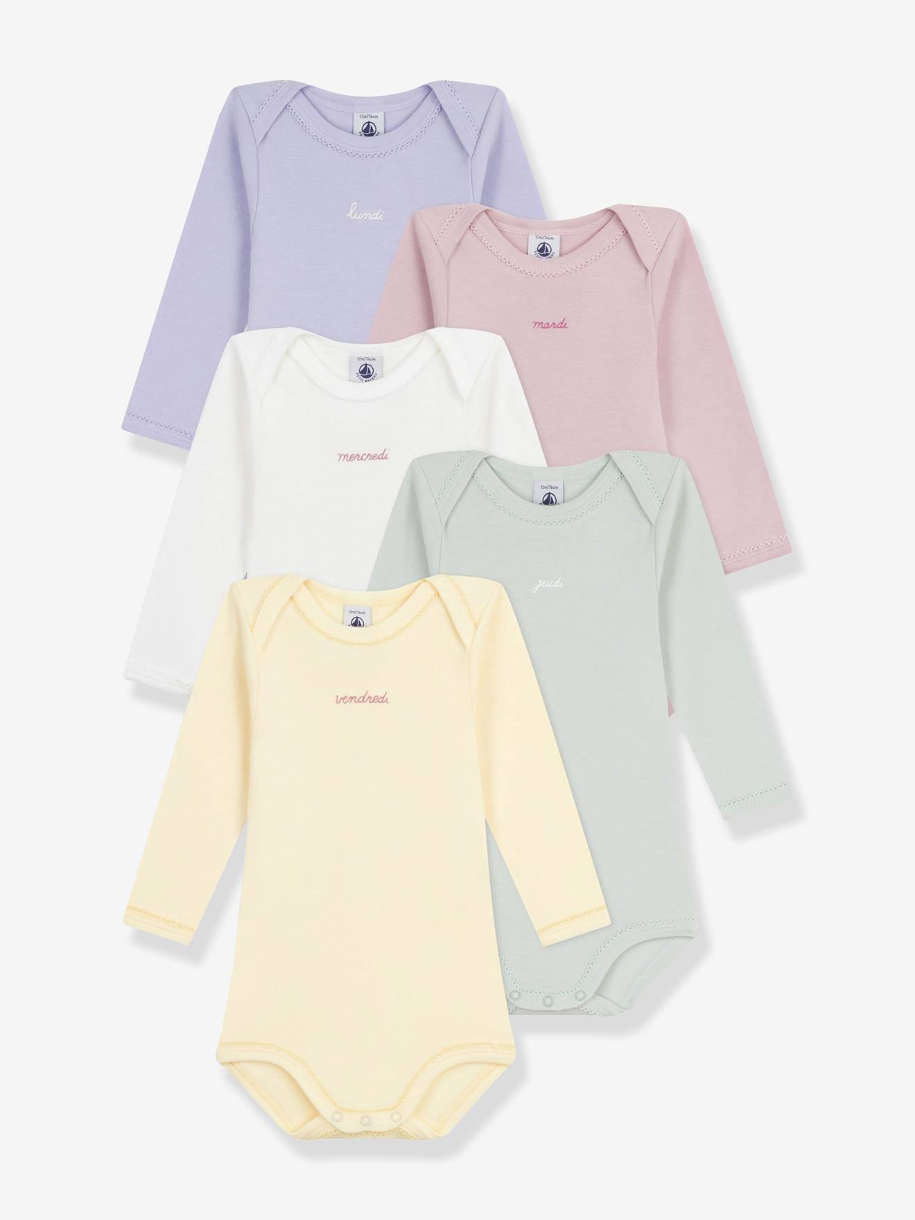Lot 5 bodies manches longues jours semaine bébé multicolore