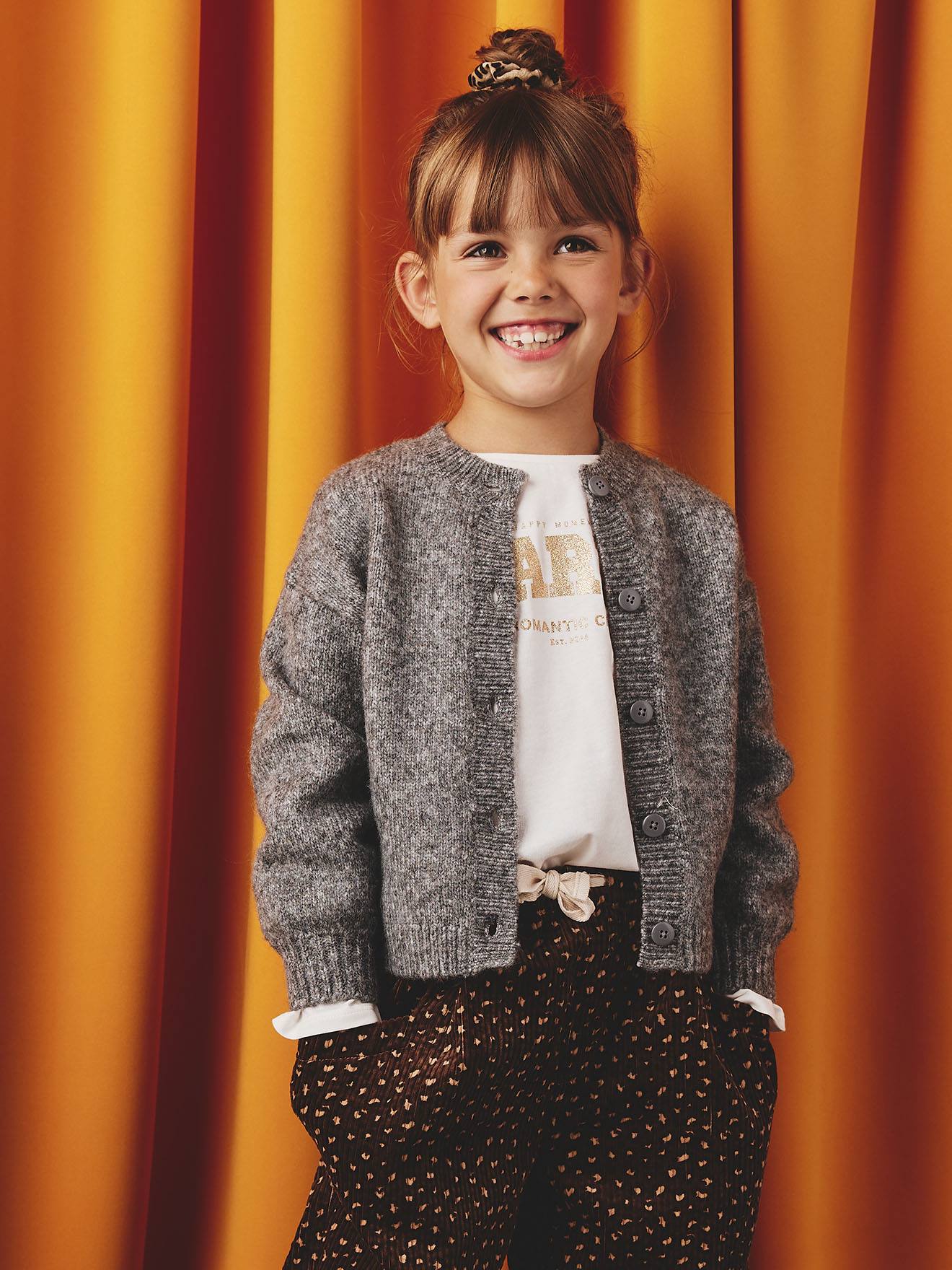 Gilet fille maille mousseuse gris chiné