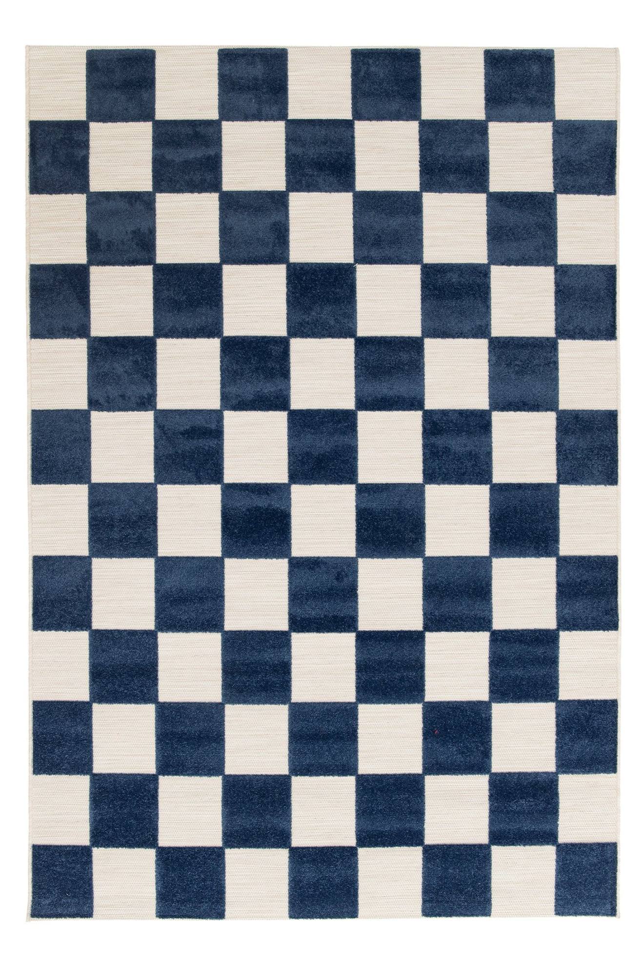 Tapis Enfant Avec Effet Sculpté Petits Carreaux Bleu