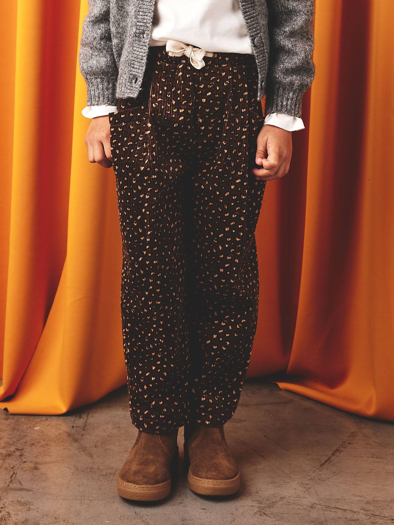 Pantalon fille velours forme loose léopard