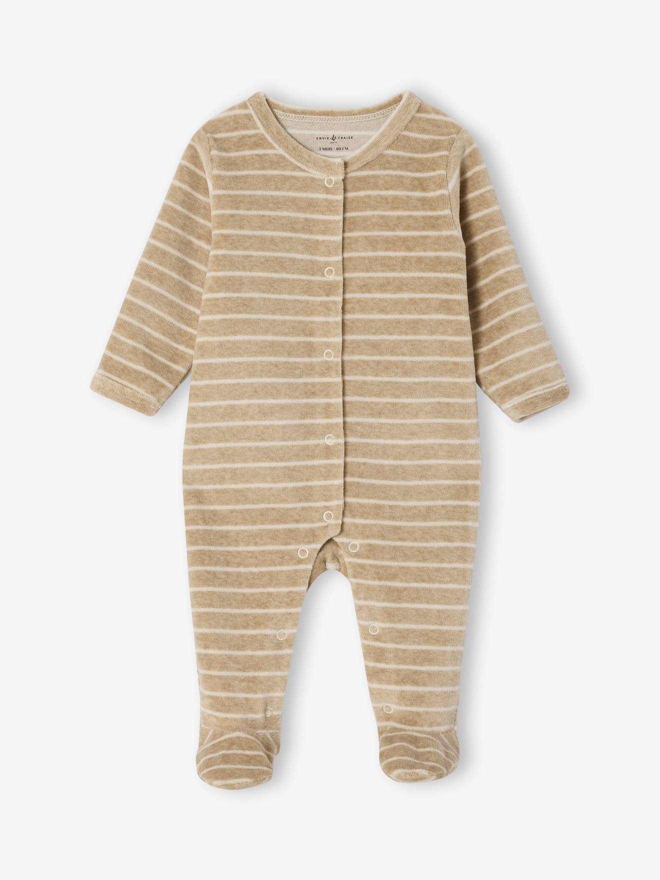 Lot de 2 pyjamas naissance garçon en velours personnalisable écru (Envie De Fraise) - Image 2