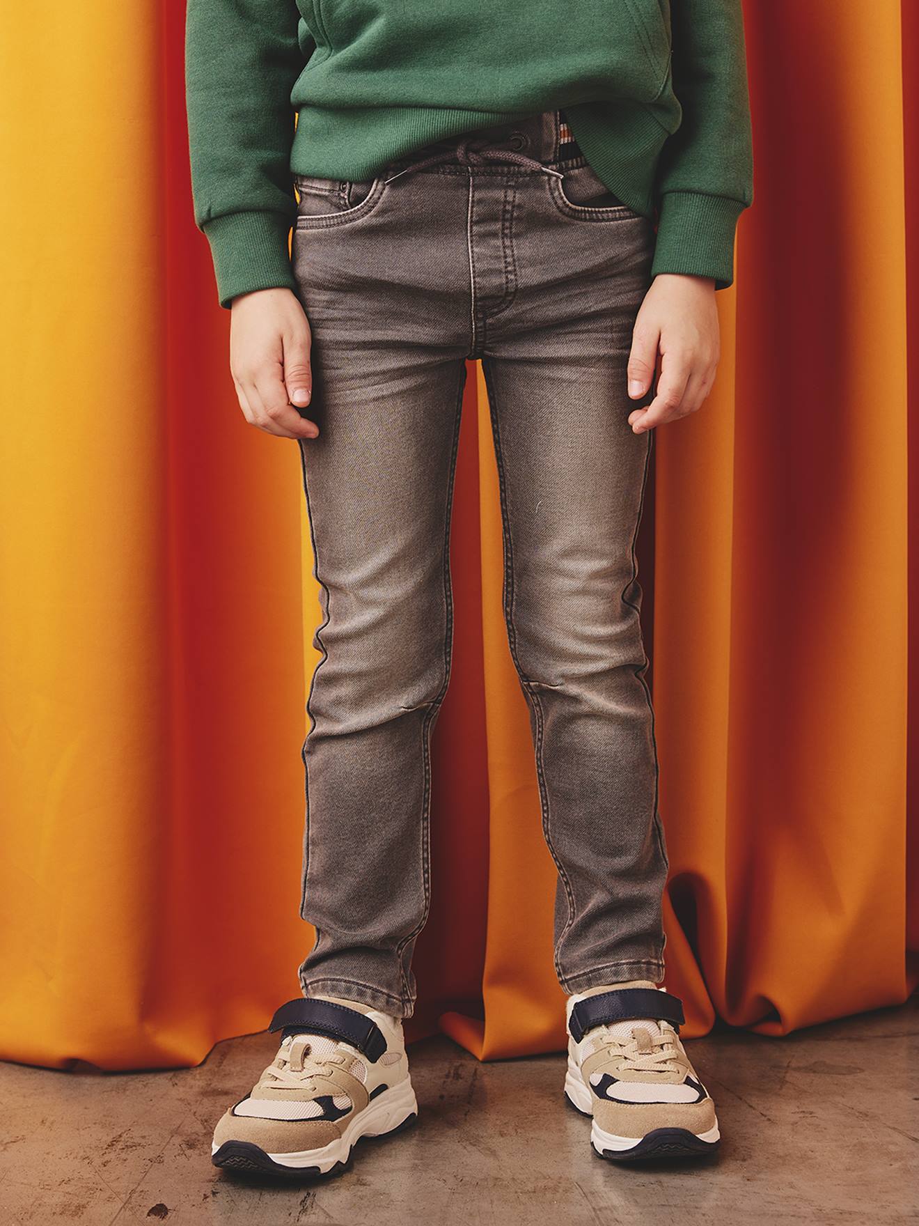 Jean garçon droit facile à enfiler denim effet molleton denim gris