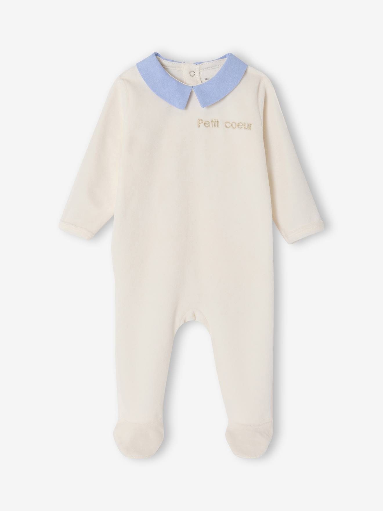 Lot de 2 pyjamas naissance garçon en velours personnalisable écru (Envie De Fraise) - Image 1