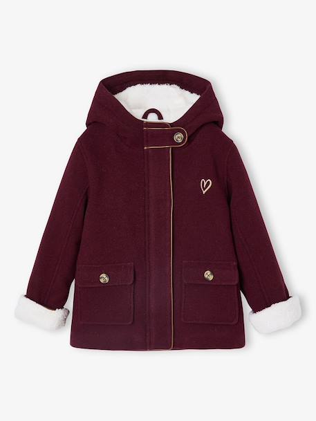 Fille-Manteau, veste-Manteau à capuche fille drap de laine doublé sherpa