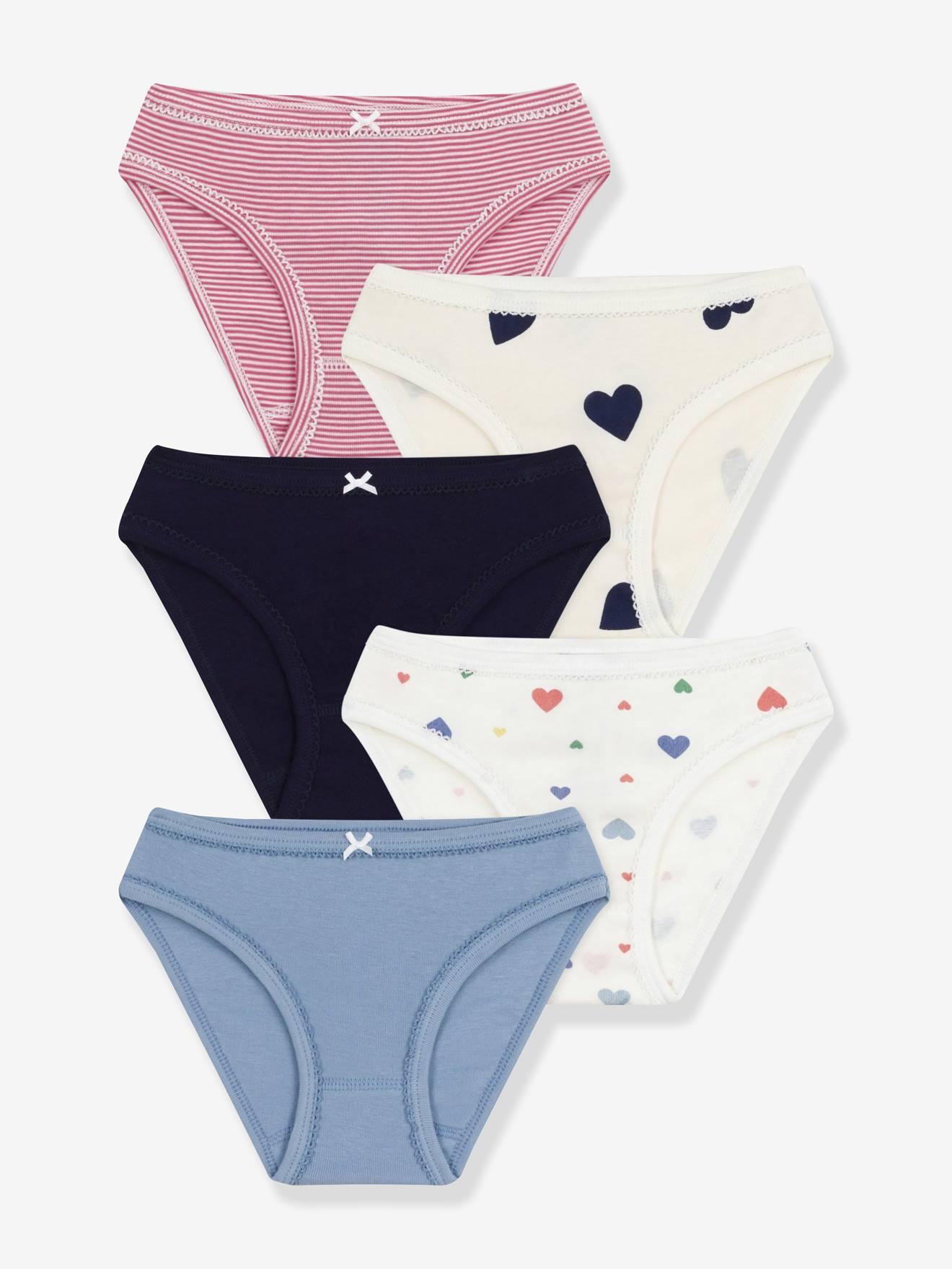 Lot de culottes enfant en coton imprimé coeurs multicolore