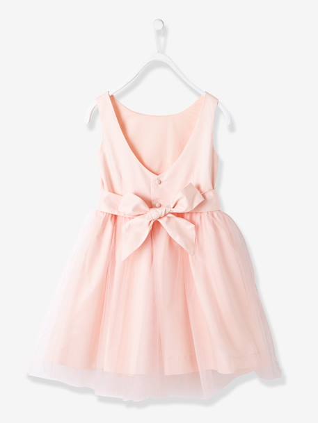 Robe fille en satin et tulle blanc - Vertbaudet