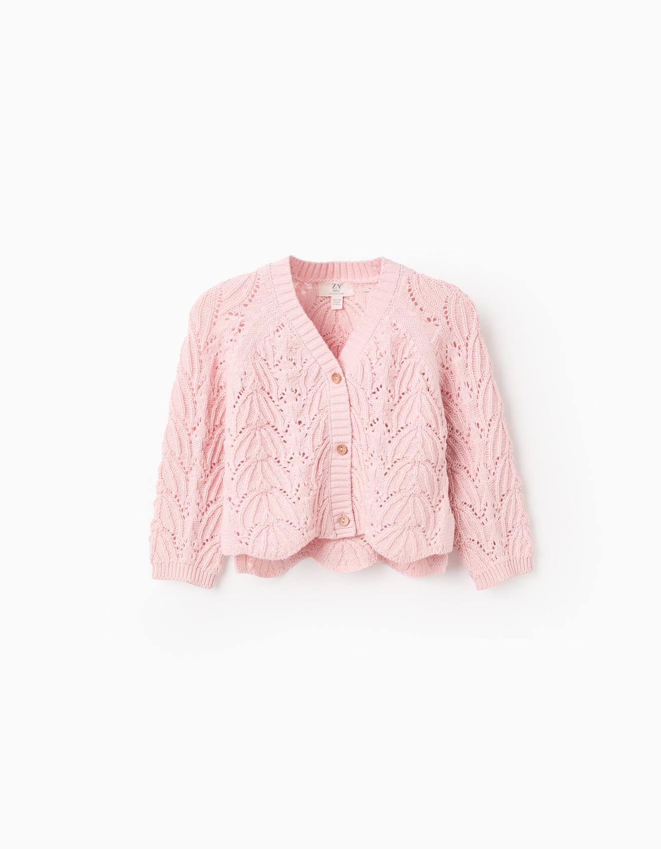 Gilet En Maille Ajourée Avec Col En V Rose