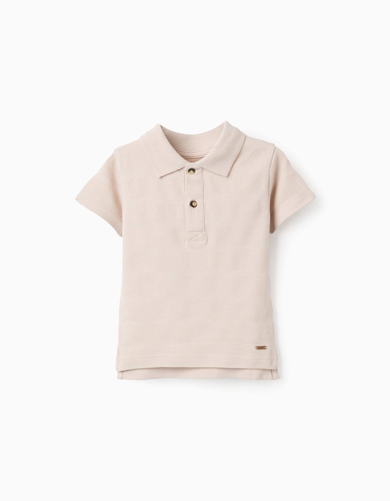 Polo En Coton À Rayures Beige Clair