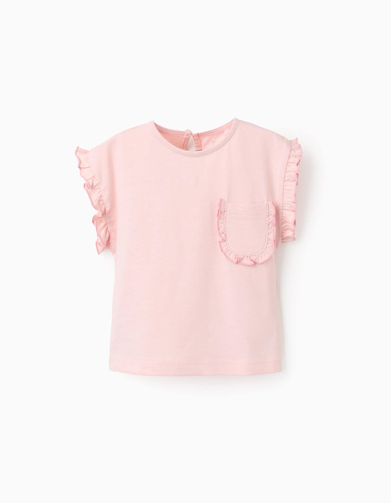 T-shirt En Coton Avec Volants Et Poche Rose