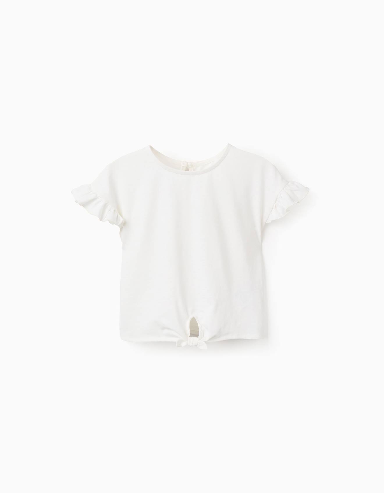 T-shirt En Coton Avec Volants Et Noeud Blanc