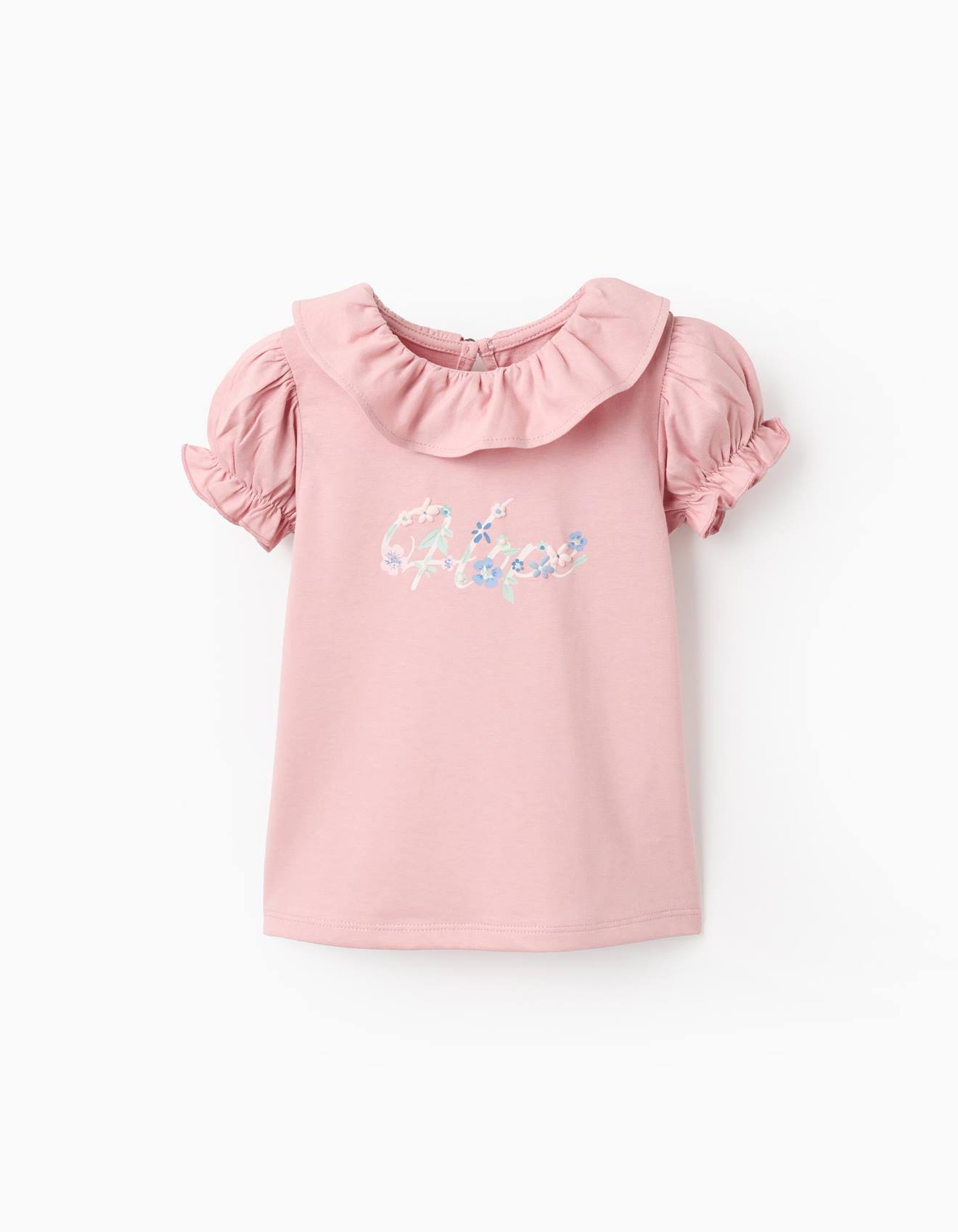 T-shirt En Coton Avec Volants Rose Clair