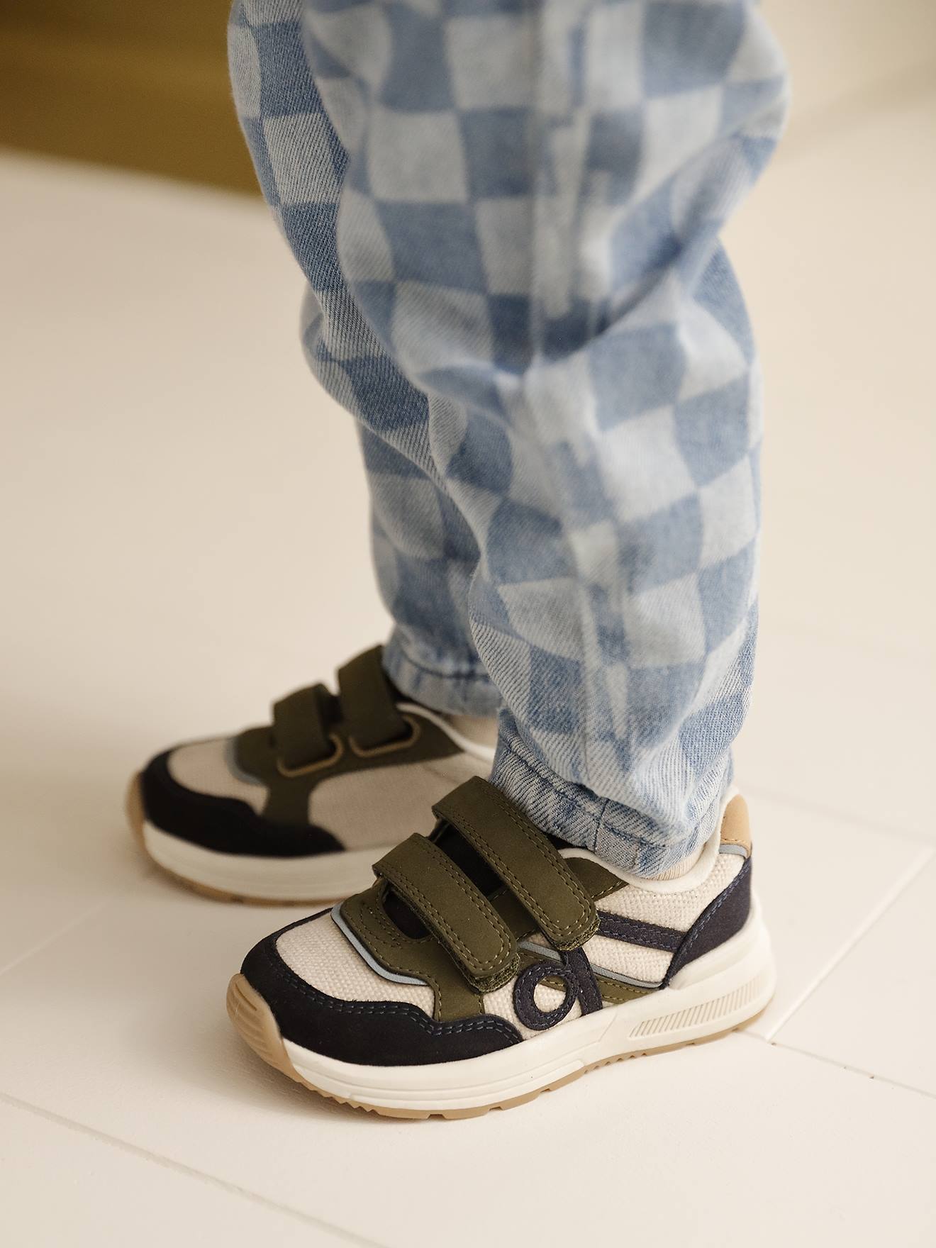 Baskets enfant garçon synthétique à scratchs marine