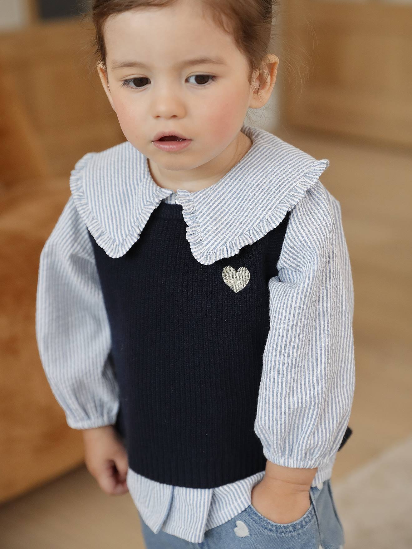 Pull bébé sans manches marine