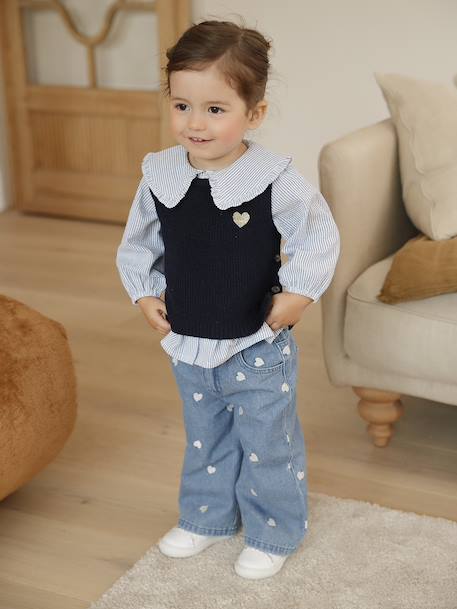 Pull bébé sans manches écru+marine+rose poudré 14 - vertbaudet enfant 