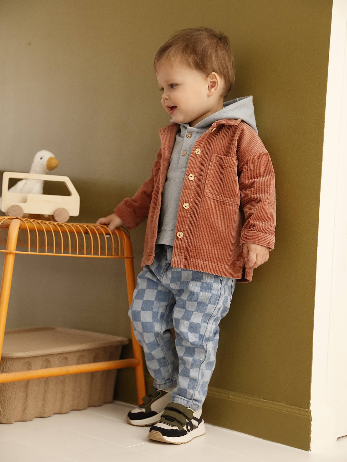 Jean bébé imprimé damier stone