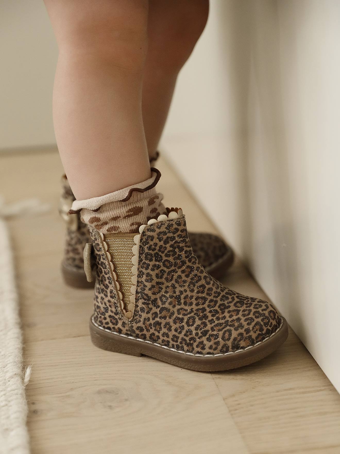 Boots bébé fille cuir zippées beige imprimé