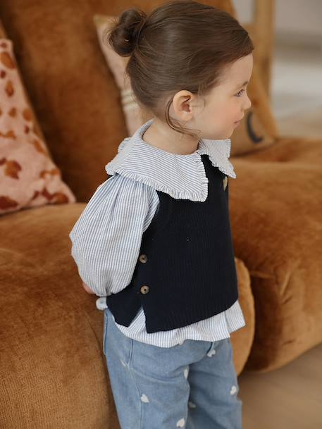 Pull bébé sans manches écru+marine+rose poudré 6 - vertbaudet enfant 