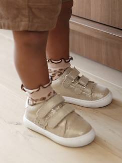 Chaussures-Chaussures bébé 17-26-Baskets bébé fille cuir à scratchs