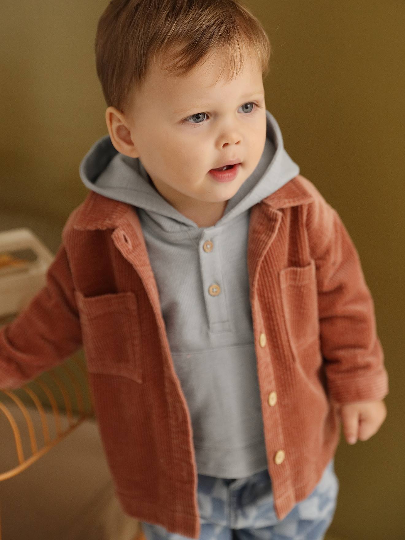 Surchemise bébé en velours seersucker tomette