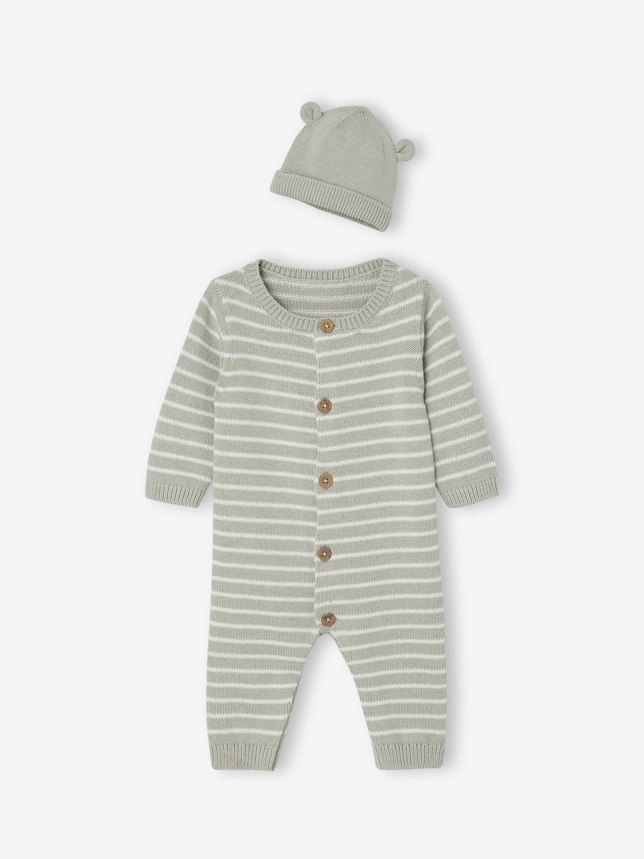 Ensemble naissance combinaison + bonnet vert d'eau
