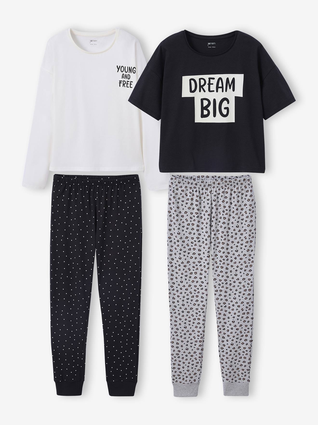 Lot 2 pyjamas fille léopard et pois gris chiné