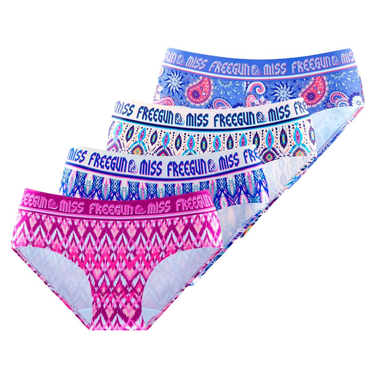 Lot De 4 Culottes Ethnic Rose/blanc/violet/bleu