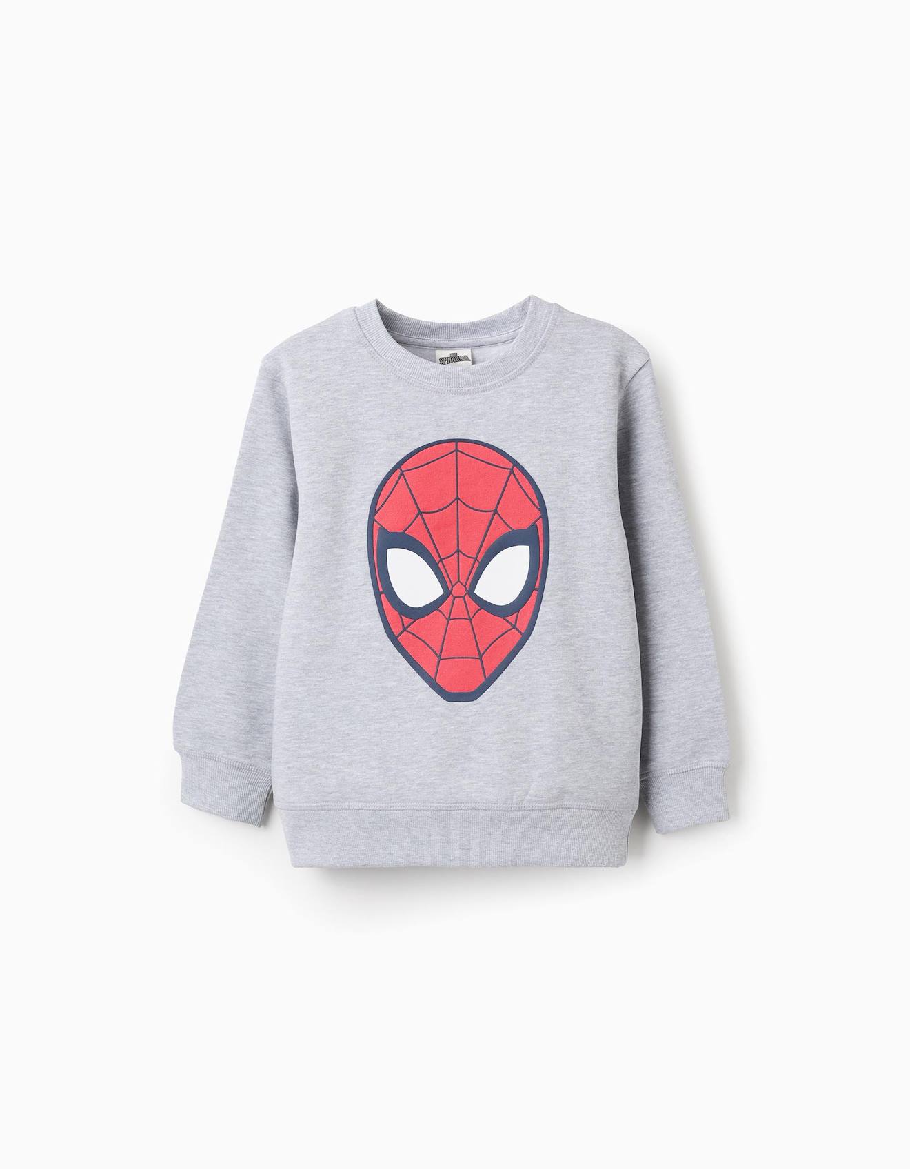 Sweat En Coton Polyester Peigné Avec Imprimé Spider-man Gris