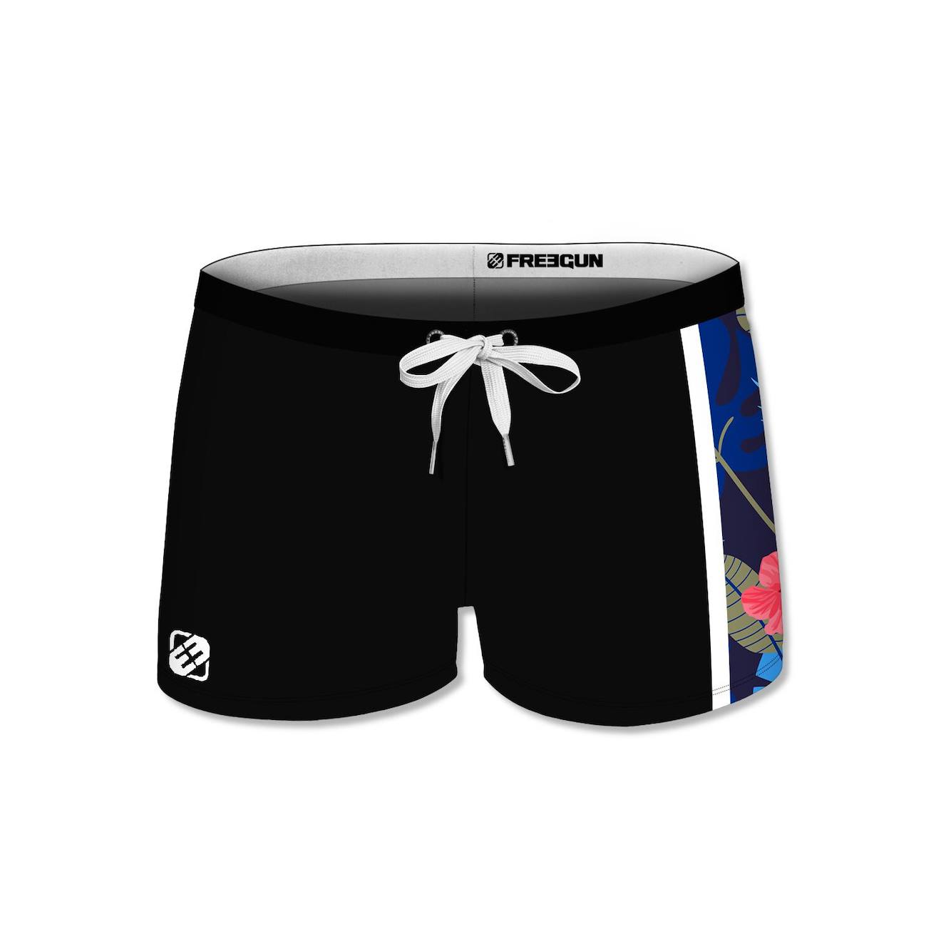 Maillot De Bain Avec Empiècement Imprimé Hibiscus - Short De Bain Noir/bleu/beige/rose