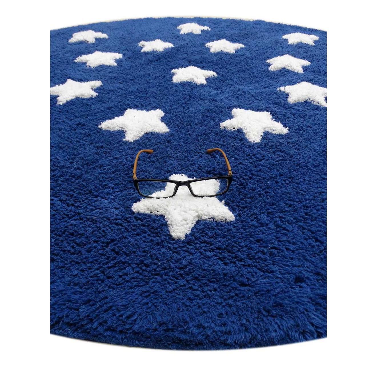 Tapis Enfant Fait Main En Coton Etoile Bleu
