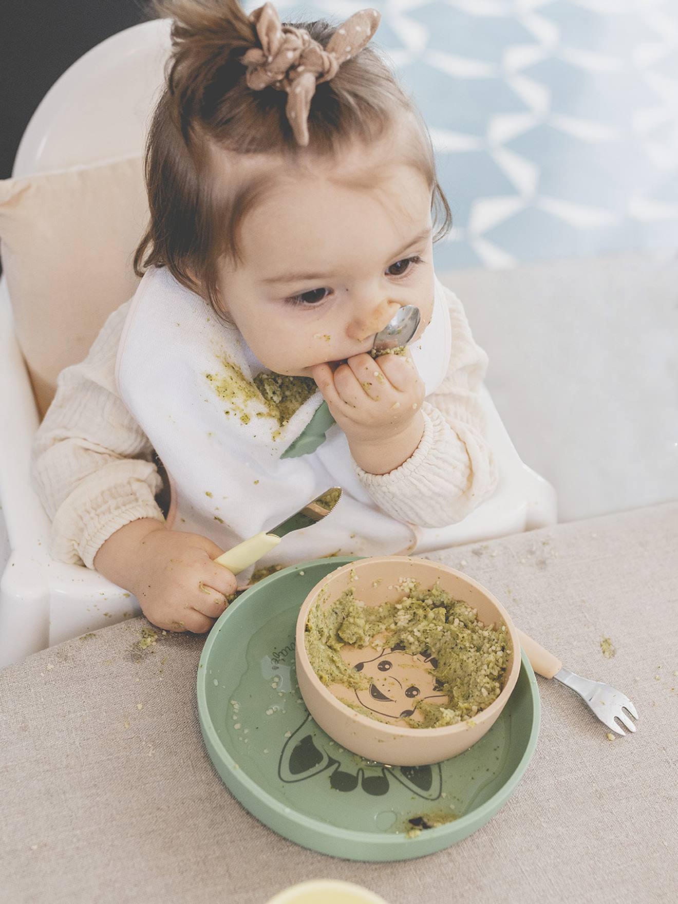 Set repas silicone Azur Sophie la girafe - VULLI olive