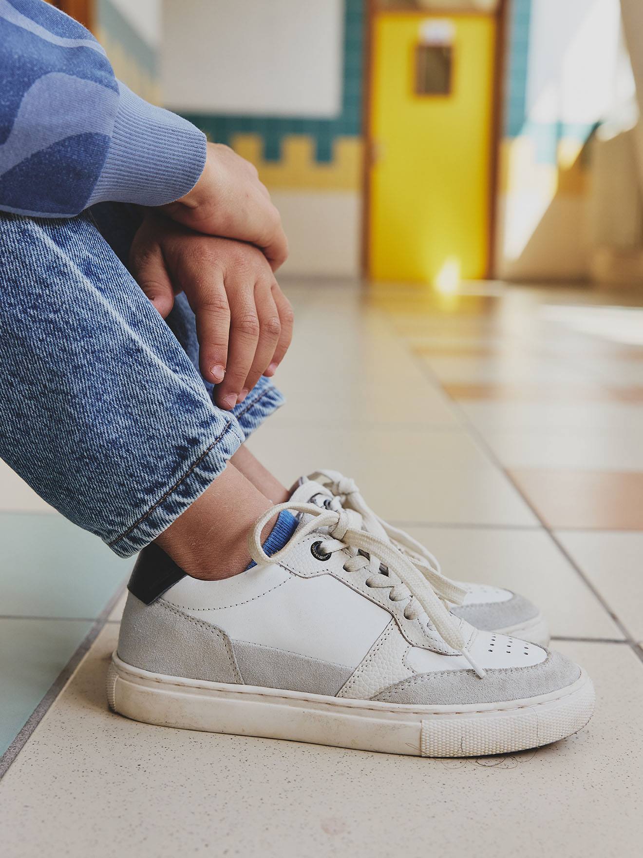 Baskets enfant garçon cuir lacets élastiqués et zippées lot blanc