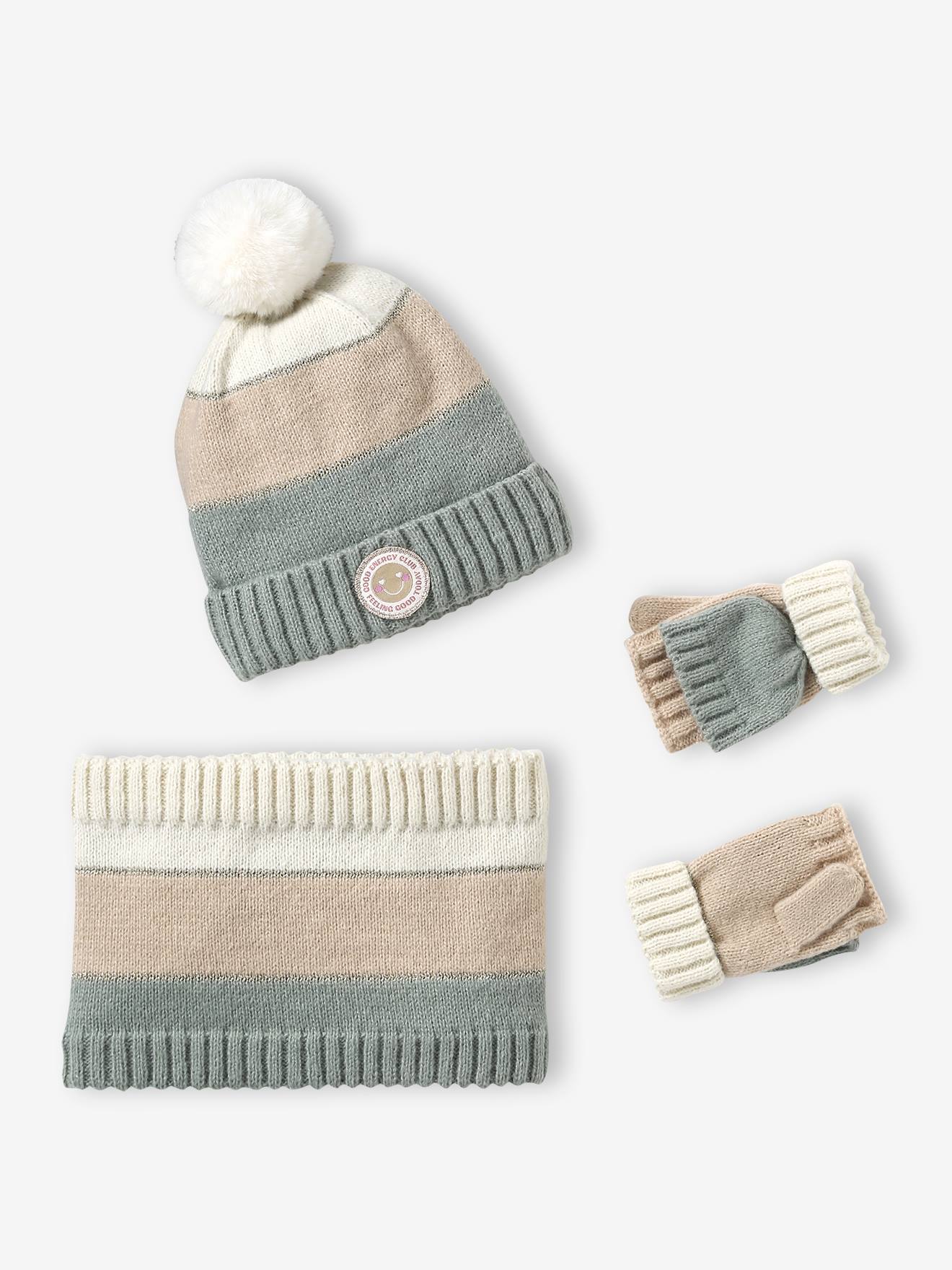 Ensemble bonnet snood mouflesmitaines colorblock fille vert deau 18 €