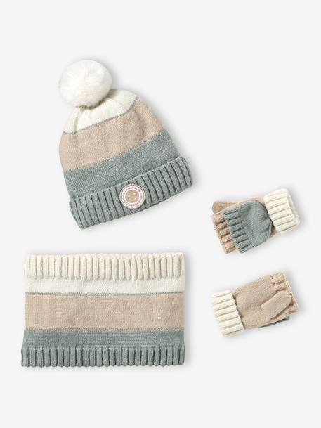 Fille-Accessoires-Ensemble bonnet snood moufles/mitaines colorblock fille