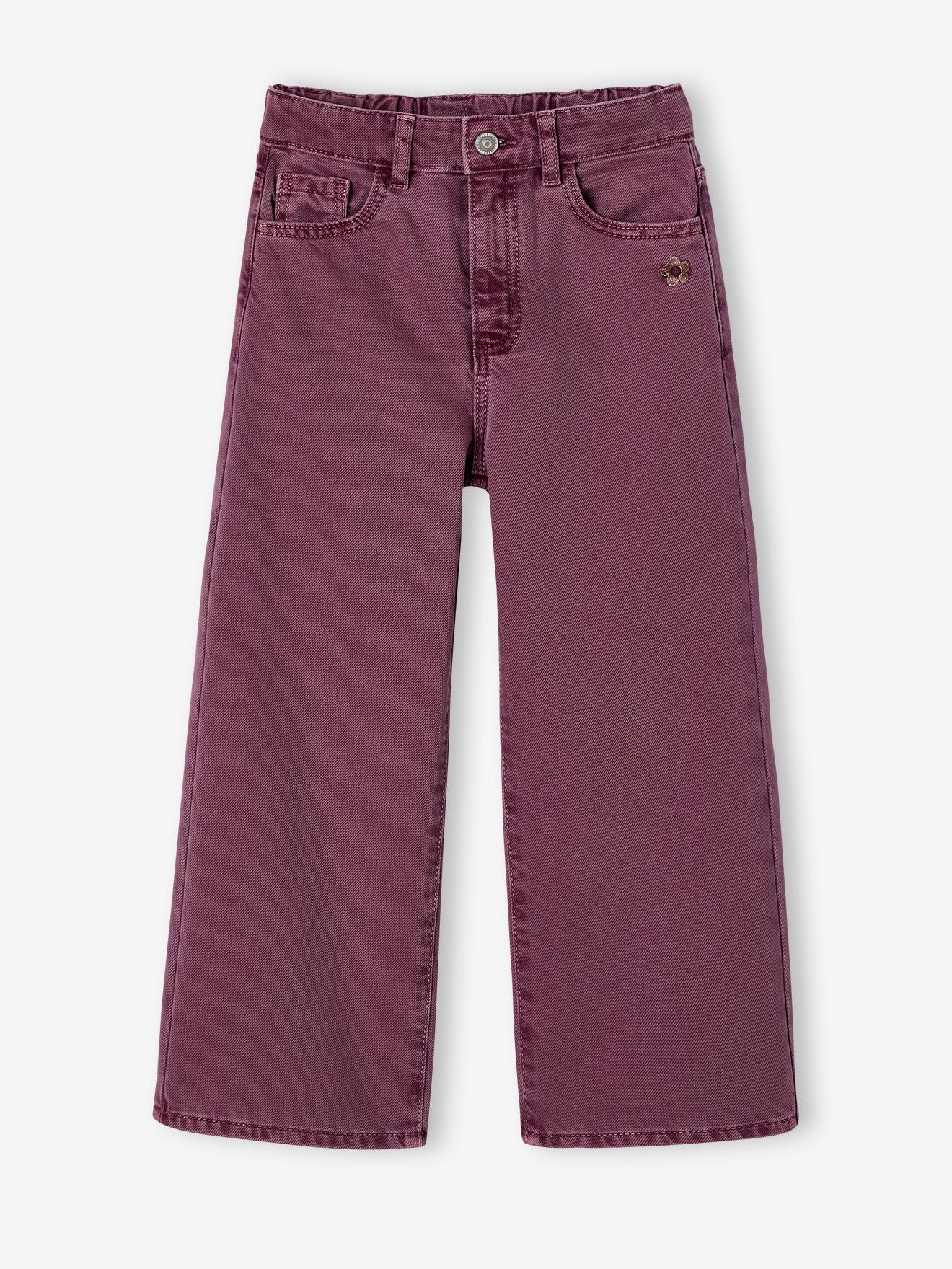 Pantalon fille large couleur prune