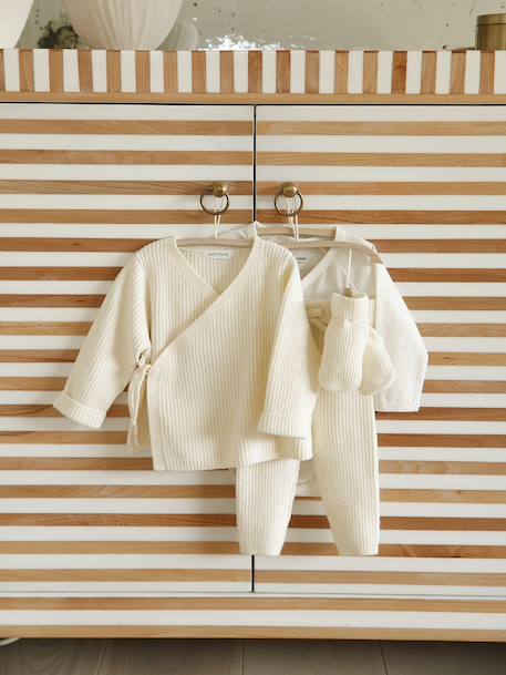 Bébé-Pull, gilet, sweat-Ensemble bébé 4 pièces en tricot gilet + pantalon + chaussons + body coffret cadeau naissance